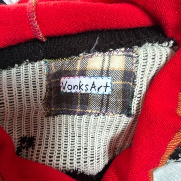 VonksArt Womens Reindeer Fair Isle Sweater Pullover Red Knit Holiday OOAK Artsy - Picture 3 of 8